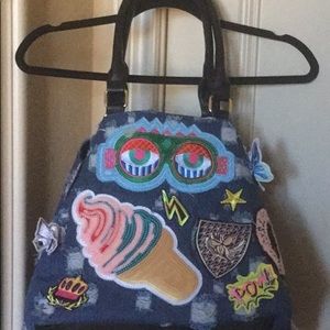 (Like New) Embroider Patched Denim Satchel Bag